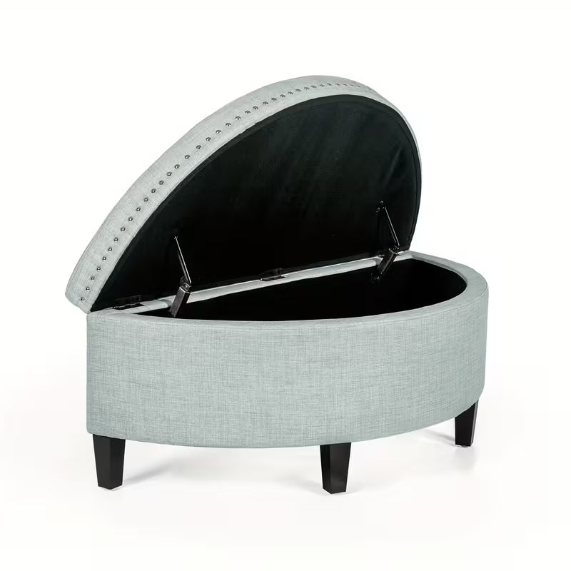 43.5" Velvet Half‑Moon Storage Bench with Tufting, Rivet Trim & Hardwood Frame (Multiple Colors)